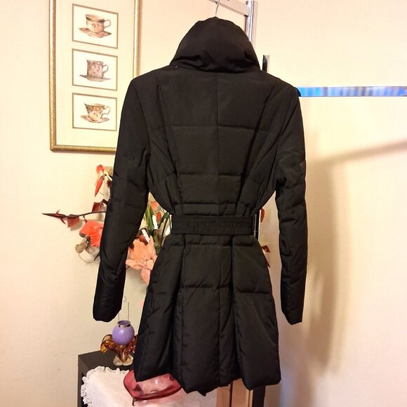 Preowned Zara Basic Black Warm Puffer Coat with Belt Windproof Outerwear - Picture 8 of 14